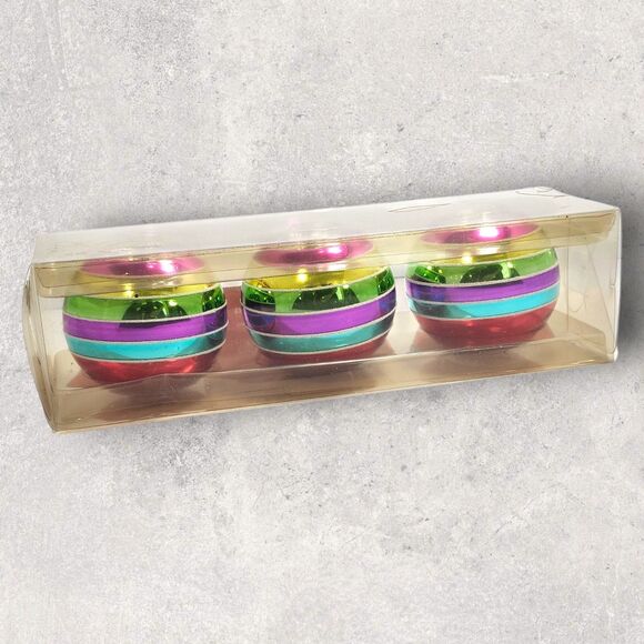 JCPenney Holiday Fun Mercury Glass Votive Holders Set of 3 Multicolor Stripe NIB - Picture 1 of 5